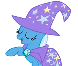 Size: 1600x1354 | Tagged: safe, artist:orschmann, derpibooru import, trixie, pony, unicorn, cape, clothes, eyes closed, female, hat, horn, image, mare, open mouth, png, simple background, solo, solo female, transparent background, trixie's cape, trixie's hat, vector