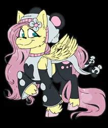 Size: 1697x2000 | Tagged: safe, artist:crowbar19, derpibooru import, fluttershy, pegasus, pony, black background, clothes, female, folded wings, g4, image, jpeg, maydendressup, raised hoof, simple background, smiling, solo, wings