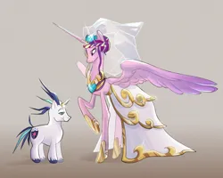 Size: 2500x2000 | Tagged: safe, artist:kaf1l, derpibooru import, princess cadance, shining armor, alicorn, pony, unicorn, clothes, concave belly, dress, duo, female, height difference, horn, horn ring, image, jewelry, large wings, male, mare, meme, partially open wings, physique difference, png, raised hoof, ring, ship:shiningcadance, shipping, simple background, size difference, slender, smiling, stallion, straight, tall, the bride and the ugly ass groom, thin, toy interpretation, wedding dress, wedding ring, wings