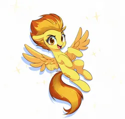 Size: 1200x1143 | Tagged: safe, artist:inkypuso, derpibooru import, spitfire, pegasus, pony, female, g4, image, jpeg, looking at you, open mouth, open smile, simple background, smiling, solo, spread wings, white background, wings