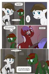 Size: 2024x3074 | Tagged: semi-grimdark, artist:bruinsbrony216, derpibooru import, oc, oc:cure all, oc:patchwork, unofficial characters only, pegasus, pony, unicorn, comic:fallout equestria: grounded, fallout equestria, comic, horn, image, png