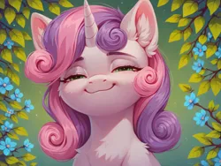 Size: 2048x1536 | Tagged: safe, ai content, anonymous prompter, derpibooru import, machine learning generated, sweetie belle, g4, image, looking at you, png, smiling, smiling at you