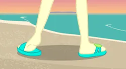 Size: 1280x704 | Tagged: safe, derpibooru import, fluttershy, equestria girls, barefoot, beach, feet, feet soles, female, fetish, foot fetish, g4, heel pop, hypnotic, image, png, sandals, soles, solo, solo female, sunset, wave