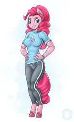 Size: 1864x3070 | Tagged: safe, artist:mysticalpha, derpibooru import, pinkie pie, anthro, earth pony, pony, unguligrade anthro, breasts, busty pinkie pie, female, g4, grin, hand on hip, high res, image, mare, png, simple background, smiling, solo, white background