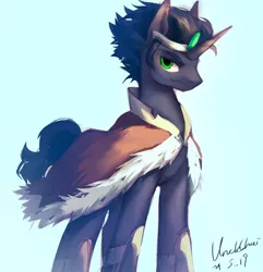 Size: 1080x1121 | Tagged: safe, artist:unclechai, derpibooru import, king sombra, unicorn, green eyes, horn, image, male, png, simple background, standing, white background