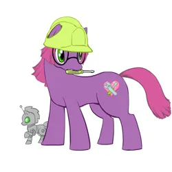 Size: 800x800 | Tagged: safe, artist:queblock, derpibooru import, oc, oc:heart fixer, unofficial characters only, earth pony, pony, robot, robot pony, clothes, engineer, female, hard hat, hat, image, mare, mouth hold, png, screwdriver, simple background, solo, white background