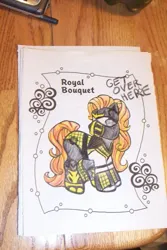 Size: 403x604 | Tagged: safe, artist:randomproxy, derpibooru import, royal bouquet, ponified, earth pony, pony, g3, coloring book corruptions, image, jpeg, mortal kombat, scorpion (mortal kombat), solo, traditional art