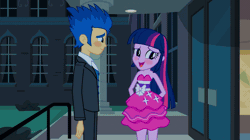 Size: 1904x1064 | Tagged: safe, derpibooru import, screencap, flash sentry, twilight sparkle, human, equestria girls, animated, blushing, clothes, dress, duo, duo male and female, fall formal outfits, female, g4, gif, image, loop, male, my little pony equestria girls, sleeveless, sleeveless dress, strapless, strapless dress, suit, twilight ball dress