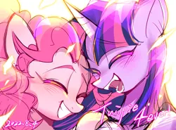 Size: 2300x1700 | Tagged: safe, artist:xiaoxingxin, derpibooru import, pinkie pie, twilight sparkle, earth pony, pony, unicorn, cute, duo, duo female, female, g4, horn, image, lesbian, mare, png, shipping, twinkie