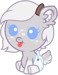 Size: 1484x1900 | Tagged: safe, artist:lavender-doodles, derpibooru import, editor:lavender-doodles, oc, oc:wintera cocoa (the coco clan), unofficial characters only, deer, deer pony, hybrid, original species, pony, 2024, :p, antlers, baby, baby eyes, baby pony, base artist:vi45, base used, blue eyes, catchlights, coat markings, commission, commissioner:rautamiekka, cute, deer tail, diaper, ear fluff, ears up, eyelashes, eyes open, facial markings, female, female oc, filly, foal, image, looking forward, mane, ocbetes, png, reindeer antlers, simple background, sitting, solo, spots, tail, three quarter view, tongue out, transparent background, two toned coat, two toned tail