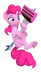 Size: 2000x3500 | Tagged: safe, artist:owlpirate, derpibooru import, pinkie pie, earth pony, pony, 3d, cake, female, food, fork, g4, high res, hoof hold, image, mare, png, simple background, solo, source filmmaker, tongue out, transparent background, unshorn fetlocks