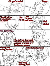 Size: 2000x2643 | Tagged: suggestive, artist:bestponies, derpibooru import, bon bon, sweetie drops, oc, oc:doctor gumheart, oc:gum heart, oc:mrs red herring, earth pony, goo, goo pony, monster pony, original species, pony, comic:nurses take over, comic, comic panel, dialogue, female, high res, hospital, image, jpeg, lying down, magic, mare, mare pred, mare prey, maw, mawshot, micro, open mouth, speech bubble, telekinesis, unwilling prey, vore, wip