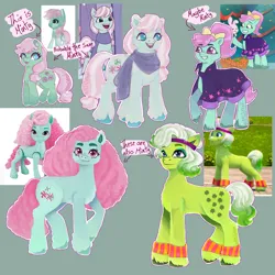 Size: 1280x1280 | Tagged: safe, artist:acewykkyd, derpibooru import, minty, earth pony, pony, rabbit, g3, g5, my little pony: make your mark, my little pony: tell your tale, animal, blushing, bridlewoodstock (make your mark), bunnisus, cap, clothes, equestria's got talent, female, g3 to g5, generation leap, grin, hat, headband, image, leg warmers, mare, minty (g5), minty skylark, my little pony: make your mark chapter 4, open mouth, open smile, png, scarf, scene interpretation, screencap reference, signature, smiling, tail, toy interpretation, toy reference, unshorn fetlocks