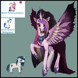 Size: 1280x1280 | Tagged: safe, artist:acewykkyd, derpibooru import, princess cadance, shining armor, alicorn, pony, unicorn, alternate universe, bags under eyes, choker, clothes, crown, dress, duo, duo male and female, evil cadance, female, floppy ears, g4, gameloft, gameloft interpretation, height difference, hoof shoes, horn, image, jewelry, lidded eyes, lock, looking at you, male, mare, meme, mirror universe, my little pony: magic princess, peytral, png, princess shoes, raised hoof, redraw, regalia, sad, ship:shiningcadance, shipping, size difference, spread wings, stallion, straight, tail, the bride and the ugly ass groom, toy interpretation, unshorn fetlocks, wings