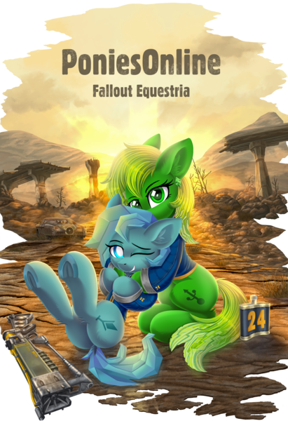 Size: 3429x5000 | Tagged: safe, artist:atlas-66, derpibooru import, oc, unofficial characters only, earth pony, pony, fallout equestria, duo, earth pony oc, image, png