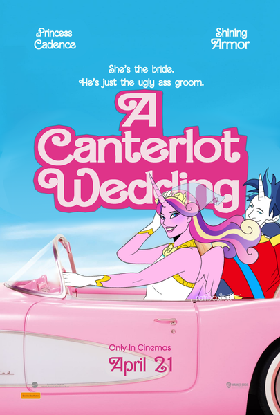 Size: 1280x1897 | Tagged: safe, artist:hibiscuit-rose, derpibooru import, princess cadance, shining armor, human, a canterlot wedding, barbie, barbie (film), car, clothes, dress, duo, duo male and female, female, g4, gloves, grin, horn, horned humanization, humanized, image, looking at you, male, meme, png, pony coloring, ship:shiningcadance, shipping, smiling, smiling at you, straight, text, the bride and the ugly ass groom, veil, wedding dress, wedding veil, winged humanization, wings