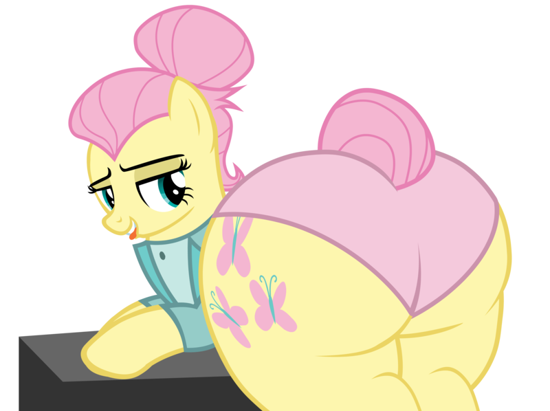Size: 7415x5540 | Tagged: suggestive, alternate version, artist:duskyzombie, derpibooru import, fluttershy, pegasus, pony, alternate hairstyle, bedroom eyes, butt, clothes, female, flutterbutt, g4, image, lidded eyes, mare, plot, png, presenting, severeshy, simple background, suit, the ass was fat, tongue out, transparent background, underwear