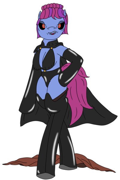 Size: 2057x3077 | Tagged: suggestive, artist:timejumper, derpibooru import, oc, oc:revanshyst khan, oc:xylem tiro, unofficial characters only, anthro, earth pony, series:gaia 10k, alternian, black sclera, boots, cape, clothes, evening gloves, evil, gloves, image, latex, latex boots, latex gloves, long gloves, mind waker, png, shoes, simple background, solo, thigh boots, transparent background