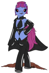 Size: 2057x3077 | Tagged: suggestive, artist:timejumper, derpibooru import, oc, oc:revanshyst khan, oc:xylem tiro, unofficial characters only, anthro, earth pony, series:gaia 10k, alternian, black sclera, boots, cape, clothes, evening gloves, evil, gloves, image, latex, latex boots, latex gloves, long gloves, mind waker, png, shoes, simple background, solo, thigh boots, transparent background