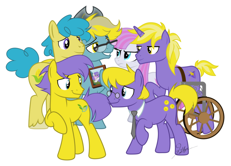 Size: 10000x7200 | Tagged: safe, artist:kaitykat117, derpibooru import, oc, oc:amethyst stone(kaitykat), oc:cobb corn(kaitykat), oc:cornsilk lavender(kaitykat), oc:husk breeze(kaitykat), oc:kernel bit(kaitykat), oc:stalk wind(kaitykat), oc:zephyr amethyst(kaitykat), base used, collar, cowboy hat, disabled, ear piercing, earring, family, family photo, glasses, group photo, hat, image, jewelry, necktie, picture frame, piercing, png, raised hoof, short tail, siblings, simple background, tail, transparent background, twins, vector, wheelchair
