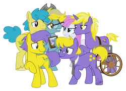 Size: 10000x7200 | Tagged: safe, artist:kaitykat117, derpibooru import, oc, oc:amethyst stone(kaitykat), oc:cobb corn(kaitykat), oc:cornsilk lavender(kaitykat), oc:husk breeze(kaitykat), oc:kernel bit(kaitykat), oc:stalk wind(kaitykat), oc:zephyr amethyst(kaitykat), base used, collar, cowboy hat, disabled, ear piercing, earring, family, family photo, glasses, group photo, hat, image, jewelry, necktie, picture frame, piercing, png, raised hoof, short tail, siblings, simple background, tail, transparent background, twins, vector, wheelchair