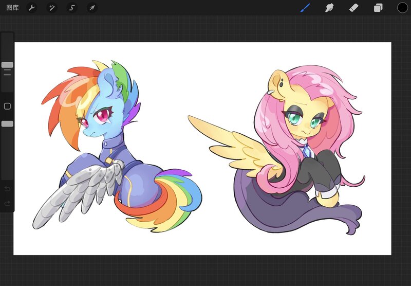 Size: 2048x1423 | Tagged: safe, artist:chonpsk, derpibooru import, screencap, fluttershy, rainbow dash, pegasus, pony, artificial wings, augmented, clothes, cute, duo, duo female, female, g4, half body, image, jpeg, simple background, spread wings, wings