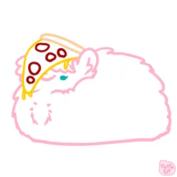 Size: 1000x1000 | Tagged: safe, artist:mixermike622, derpibooru import, oc, oc:fluffle puff, unofficial characters only, earth pony, original species, pony, cute, female, fluffy, food, food on face, image, lying down, mare, pepperoni pizza, pizza, png, ponyloaf, prone, simple background, smiling, solo, white background