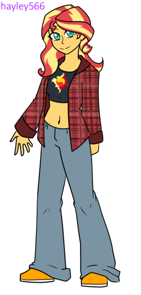 Size: 1437x2990 | Tagged: safe, artist:hayley566, derpibooru import, sunset shimmer, equestria girls, '90s, belly button, belly shirt, clothes, cutie mark, g4, image, jacket, jeans, midriff, pants, png
