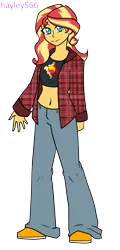 Size: 1437x2990 | Tagged: safe, artist:hayley566, derpibooru import, sunset shimmer, equestria girls, '90s, belly button, belly shirt, clothes, cutie mark, g4, image, jacket, jeans, midriff, pants, png