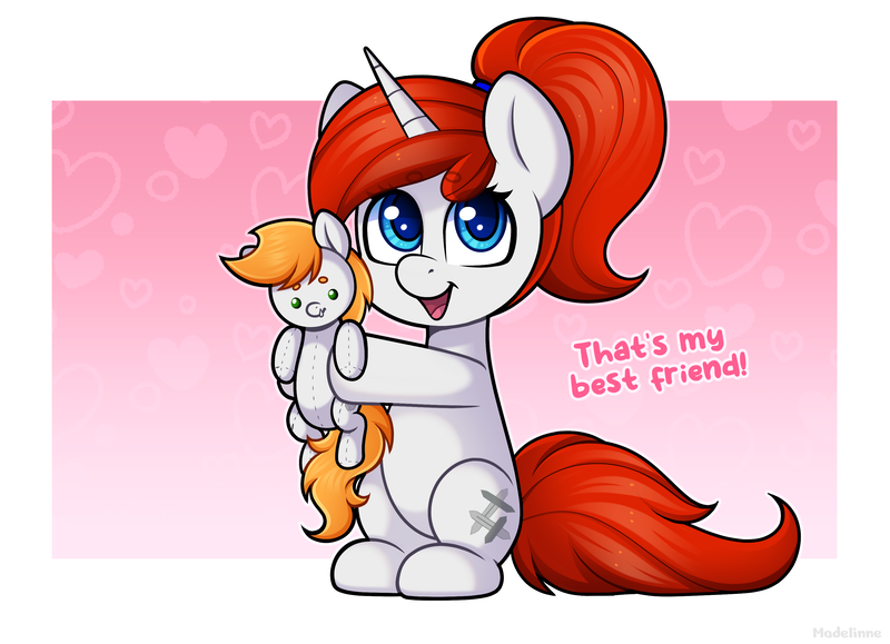 Size: 3213x2326 | Tagged: safe, artist:madelinne, derpibooru import, oc, unofficial characters only, original species, plush pony, pony, unicorn, chibi, duo, female, horn, image, male, mare, plushie, png, stallion, unicorn oc