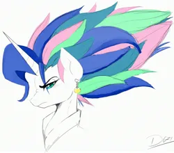 Size: 3300x2900 | Tagged: safe, artist:thelunarmoon, derpibooru import, princess celestia, princess luna, alicorn, pony, angry, bust, colored, dragon ball, female, frown, fusion, image, jpeg, looking at you, mare, potara, profile, scowl, signature, simple background, solo, super saiyan, super saiyan princess, white background