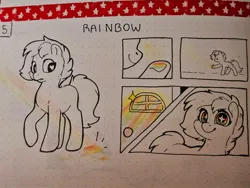 Size: 2048x1536 | Tagged: safe, artist:sekuponi, derpibooru import, oc, unofficial characters only, earth pony, pony, comic, female, heart, heart eyes, image, jpeg, mare, rainbow, solo, starry eyes, traditional art, window, wingding eyes