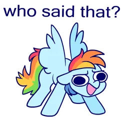 Size: 500x480 | Tagged: safe, artist:sekuponi, derpibooru import, rainbow dash, pegasus, pony, dialogue, female, g4, image, mare, png, simple background, solo, spread wings, transparent background, wings