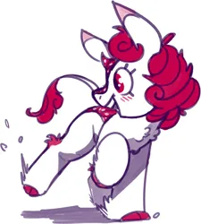Size: 910x1012 | Tagged: safe, artist:shouldbedrawing, derpibooru import, oc, unofficial characters only, kirin, blush lines, blushing, cloven hooves, cute, female, image, jpeg, kirin oc, limited palette, ocbetes, open mouth, open smile, simple background, smiling, solo, standing on two hooves, white background