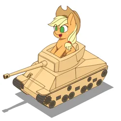 Size: 1668x1668 | Tagged: safe, artist:zeroonesunray, derpibooru import, applejack, earth pony, commission, image, png, simple background, solo, tank (vehicle), ych result, your character here