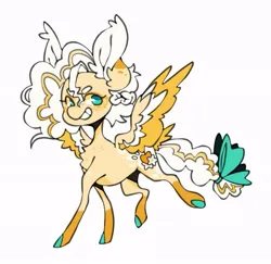 Size: 733x712 | Tagged: safe, artist:m00nkachu, derpibooru import, oc, oc:jacqueline dash, unofficial characters only, pegasus, pony, bow, chest fluff, colored wings, female, image, jpeg, magical lesbian spawn, mare, next generation, offspring, parent:applejack, parent:rainbow dash, parents:appledash, simple background, solo, spread wings, tail, tail bow, white background, wings