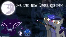 Size: 1920x1080 | Tagged: safe, artist:wornpaladin, artist:worny, derpibooru import, nightmare moon, princess luna, bat pony, pony, equestria at war mod, chiropterra, for the new lunar republic, gun, image, jpeg, lunar empire, military, moon, new lunar republic, night, night guard, not a clever pony, propaganda, propaganda poster, soldier, soldiers, weapon