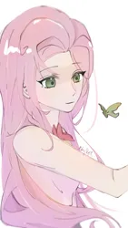 Size: 1080x1920 | Tagged: safe, artist:xinjinjumin566431727446, derpibooru import, fluttershy, butterfly, human, insect, bust, humanized, image, png, portrait, simple background, solo, white background