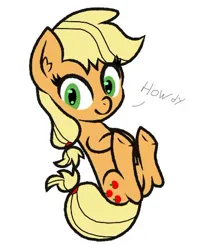 Size: 380x473 | Tagged: safe, artist:scandianon, derpibooru import, applejack, earth pony, pony, female, floating, howdy, image, jpeg, looking at you, mare, simple background, solo, white background