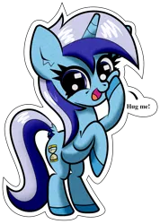 Size: 627x881 | Tagged: safe, artist:scandianon, derpibooru import, minuette, pony, unicorn, big head, female, horn, hug request, image, looking at you, mare, open mouth, open smile, png, raised hoof, rearing, simple background, smiling, solo, squishy cheeks, talking to viewer, transparent background