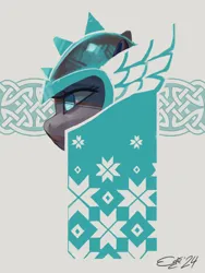 Size: 1500x2000 | Tagged: safe, artist:egil, derpibooru import, sun cross, earth pony, pony, abstract, g4, helmet, image, mighty helm, pattern, png, solo