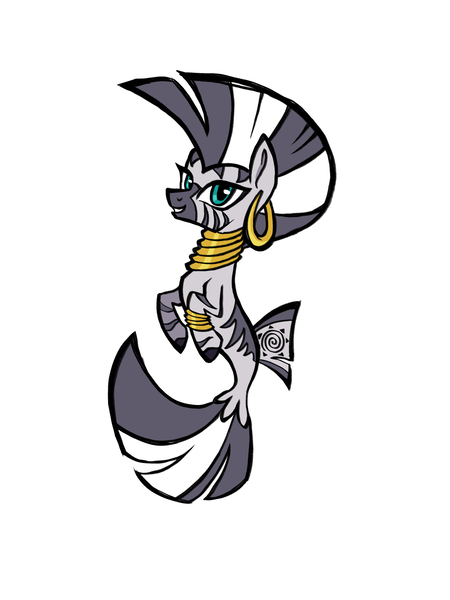 Size: 2598x3464 | Tagged: safe, artist:苍蝇擦擦, derpibooru import, zecora, hybrid, pony, zebra, concave belly, female, grin, image, mare, png, seaponified, simple background, slender, smiling, solo, species swap, thin, white background