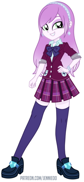 Size: 559x1200 | Tagged: safe, artist:jennieoo, derpibooru import, oc, oc:wisteria shroud, equestria girls, bow, clothes, commission, ear piercing, earring, eyeshadow, g4, hand on hip, image, jewelry, makeup, piercing, png, school uniform, simple background, skirt, smiling, socks, solo, stockings, thigh highs, transparent background, vector, zettai ryouiki