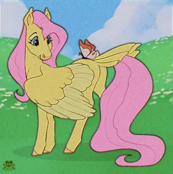 Size: 877x884 | Tagged: safe, artist:wolfs42, derpibooru import, fluttershy, butterfly, insect, pegasus, pony, butt, butterfly on butt, female, g4, image, looking back, mare, plot, png, solo, tail, tail feathers