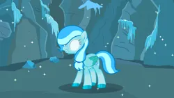 Size: 3032x1708 | Tagged: safe, artist:ncolque, derpibooru import, screencap, oc, oc:ice crystal, pegasus, pony, cave, glow, glowing eyes, ice, ice powers, image, png