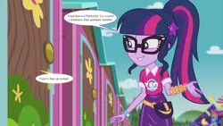 Size: 1833x1031 | Tagged: safe, artist:fab3716, derpibooru import, edit, edited screencap, screencap, twilight sparkle, human, equestria girls, equestria girls series, the road less scheduled, spoiler:eqg series (season 2), french, g4, image, jpeg, my little pony equestria girls: choose your own ending, solo