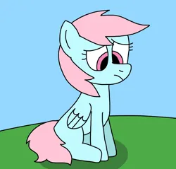 Size: 884x845 | Tagged: safe, artist:samanthathehoneypony36, wind whistler, pegasus, pony, g1, adult blank flank, blank flank, crying, cute, feelings, female, field, frown, g1 to g4, g4, generation leap, grass, grass field, image, mare, outdoors, png, sad, sadorable, sitting, solo, tears of joy, umamused, whistlerbetes, wind whistler is not amused, windsad