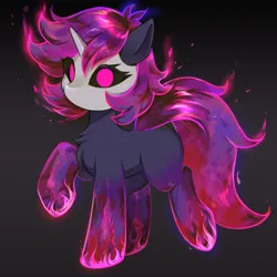 Size: 4000x4000 | Tagged: safe, alternate version, artist:shoggoth-tan, derpibooru import, oc, oc:muneco, original species, unicorn, eyelashes, fire, glow, glowing eyes, glowing mane, horn, image, mask, png, simple background, solo