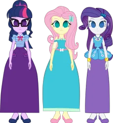 Size: 3237x3539 | Tagged: safe, artist:cartoonmasterv3, derpibooru import, fluttershy, rarity, sci-twi, twilight sparkle, human, equestria girls, clothes, dress, g4, hypno eyes, hypnosis, hypnotized, image, long dress, long skirt, png, skirt, trio