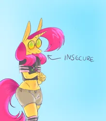 Size: 1400x1600 | Tagged: safe, artist:rubyrelax, derpibooru import, oc, oc:twister pop, unofficial characters only, anthro, unicorn, clothes, cutie mark, cutie mark on clothes, glasses, horn, image, male, pink hair, png, shirt, shorts, socks, wide hips